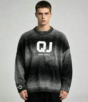 Pull en maille à col rond en mohair à rayures imprimées, style rétro vintage délavé au soleil noir, vêtements personnalisés OEM, fabricant de vêtements de rue, fourrure moelleuse