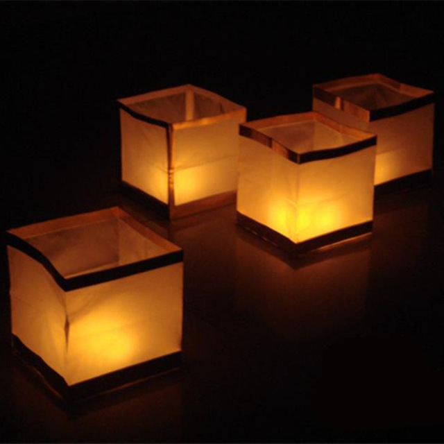 Large Small Gold Silver Edged Square Waterproof Paper Mid-Autumn Festival Harvest Festival Blessing Wishing River Water Lanterns