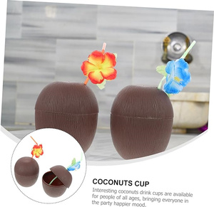 Tazze di cocco Hawaii con cannucce e picconi per Cocktail, <span class=keywords><strong>Luau</strong></span> Tiki hawaiano e decorazioni per feste in spiaggia per bambini e adulti - Product Image 3