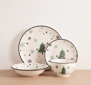 Customizable Christmas Themed Ceramic Dinner <b>Set</b>, Hand-Drawn Tree & Snowflake Porcelain Tableware, Bulk Wholesale - Product Image 2