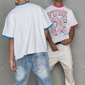 T-shirt streetwear épais 250 g/m², blocs de couleur, col épais, coupe ample surdimensionnée, t-shirt court personnalisé pour homme - Product Image 1