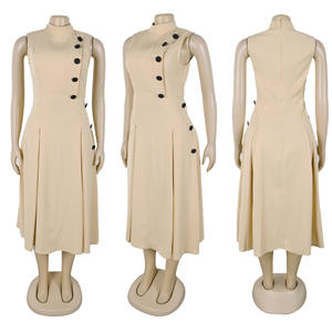 S10993 vestidos <span class=keywords><strong>de</strong></span> verano <span class=keywords><strong>de</strong></span> moda para <span class=keywords><strong>mujer</strong></span>, vestido informal elegante <span class=keywords><strong>de</strong></span> cintura alta con cuello levantado sin mangas para oficina para <span class=keywords><strong>mujer</strong></span> con botón - Product Image 6