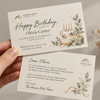 Cartes d'anniversaire personnalisées pour le personnel, en papier coton, cartes de vœux d'entreprise, vente en gros, fabricant OEM, fournisseur d'usine, cadeaux d'affaires en vrac