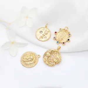 New Arrival 14K Gold Plated Face Lion Multi Color Zircon Round Charm for Jewelry Making