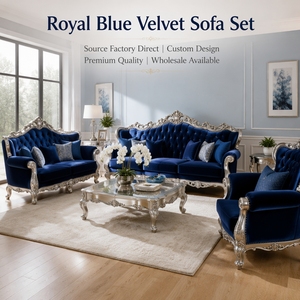 C005 Juego de Sofás de Cuero Tallado Plateado de Estilo Europeo de Lujo, Tapicería de Tela de PU y Terciopelo para Sala de Estar de Villa, Venta al por Mayor - Product Image 4