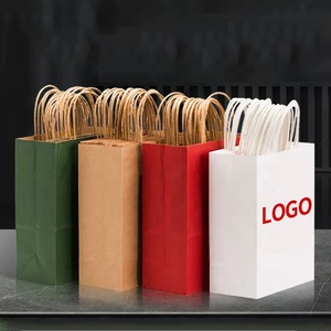 Bolsas de Papel Kraft para Llevar Compras, con Asas Blancas, Marrones <span class=keywords><strong>y</strong></span> Negras, Impresas con Logotipo Personalizado, Reciclables, al por Mayor - Product Image 1