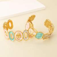 Bracelet ouvert minimaliste plaqué or avec émail en spirale, jonc coloré pour femme, accessoire de mode