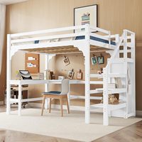 Lit superposé double avec tiroirs et bureau en L, lit mezzanine king-size, lit mezzanine pleine taille, vente directe d'usine