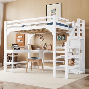 Venta Directa de Fábrica: Cama Alta con Tobogán para Niños, Estructura de Cama Doble con Cajones, Litera King-Size, Cama Alta Tamaño Completo con Escritorio en Forma de L - Product Image 6