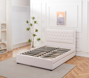 <span class=keywords><strong>Letto</strong></span> matrimoniale in stile europeo con testiera grigia a bottoni e contenitore estraibile grigio - Product Image 6