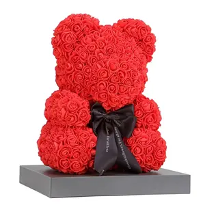 Top sale Valentines Day with Styrofoam Giant Mini Forever Artificial Flower Teddy Rose Bear Gift Box