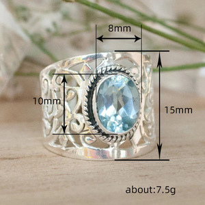 Anello H287 in Argento con Gemma Taglio Ovale, Montatura a Castone con Motivo Floreale, Unisex per Uso Quotidiano - Product Image 5