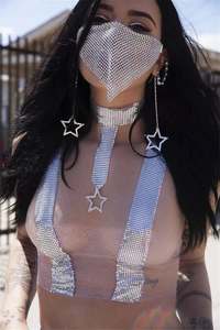 2025 masker wajah topeng kristal baru aksesori perhiasan pesta wanita jaring ikan berlian imitasi logam berpayet masker wajah - Product Image 6