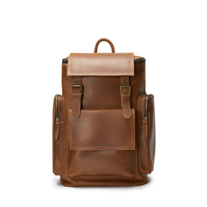 Crazy Horse Leather Travel <b>Backpack</b> 20 Inches Large Capacity Men's <b>Student</b> <b>Backpack</b> Solid Color Interior Zipper Pocket - Product Image 1