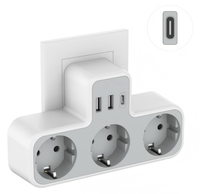 Multiprise de voyage universelle en cube avec adaptateur rapide USB Type-C 6 ports, 6 prises EU, en ABS, avec interrupteur