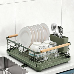 Escurridor <span class=keywords><strong>de</strong></span> Platos para Encimera <span class=keywords><strong>de</strong></span> Cocina, Organizador <span class=keywords><strong>de</strong></span> Fregadero <span class=keywords><strong>de</strong></span> Metal con <span class=keywords><strong>Porta</strong></span> Utensilios, Decoración para el Hogar y Apartamento, Tubo <span class=keywords><strong>de</strong></span> Drenaje, Mango <span class=keywords><strong>de</strong></span> <span class=keywords><strong>Madera</strong></span> - Product Image 5