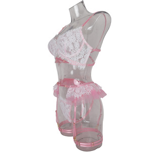 ZZYUP 6906HU Offre Spéciale de haute qualité blanc rose broderie florale Transparent Lingerie maille Joint évider Sexy ensemble de Lingerie esprit - Product Image 4