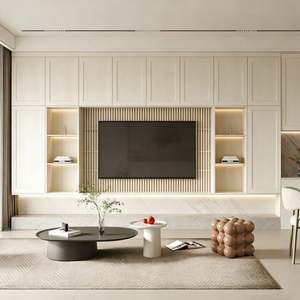 Mueble de TV Flotante de Madera Simple Personalizado BALOM con Sistema de Estantes de Pared con Iluminación LED, Mueble de TV para Dormitorio y Sala de Estar - Product Image 3