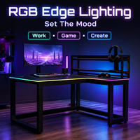 Bureau d'ordinateur en fibre de carbone AOR avec éclairage RGB, support pour casque et porte-gobelet, certifié