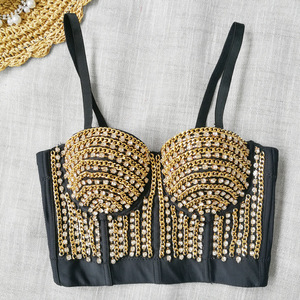 Guangzhou Auyan <strong>Sparkly</strong> Drill Shaped <strong>Top</strong> Heavy Metal Embellished Sexy Low-cut Small Halter Fish Bone - Product Image 3