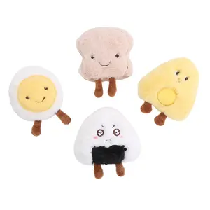 Wholesale Egg Bread Shaped Pet Chew Toy Durable Squeaky Plush Dog Toy Cute Soft Catnip Cat Toys