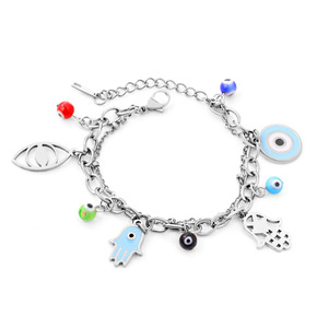 Evil Eye <b>Charm</b> <b>Bracelet</b> Stainless Steel Heart Pendant Unisex Jewelry Gift Accessory - Product Image 5