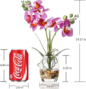 <span class=keywords><strong>Orquídea</strong></span> Artificial Morada en Florero de Vidrio, Arreglo Realista de Phalaenopsis en Maceta, Decoración para Mesa de Hogar u Oficina, Flor de 14.5 Pulgadas - Product Image 2