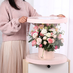 Boîte à fleurs en carton avec fenêtre en plastique, logo personnalisé, pour bouquet de roses rondes en PVC transparent, vente en gros pour fleuristes - Product Image 2