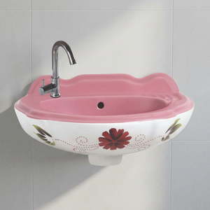 Lavabo de Baño Cuadrado Moderno de Cerámica, Montado en la Pared, con Diseño Ecológico, Color Rosa, para Uso en Centros Comerciales y Villas, Garantía de por Vida - Product Image 1