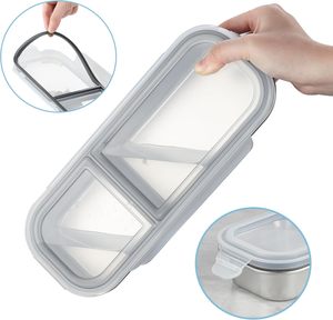 Récipients à collation en acier inoxydable avec couvercles 2/3 compartiments Bento Lunch Snack Boxes pour adultes Boîte à lunch réutilisable pour la préparation des repas - Product Image 2