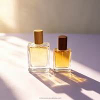 Flacon à bille carré en verre transparent de 15 ml et 30 ml avec bouchon en bois naturel - Flacon rechargeable pour huiles essentielles et parfums