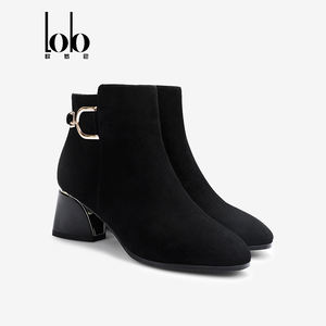 حذاء حريمي أسود بكعب عالٍ سميك بنمط غربي عصري بسحاب للخريف والشتاء للعمل - Product Image 3