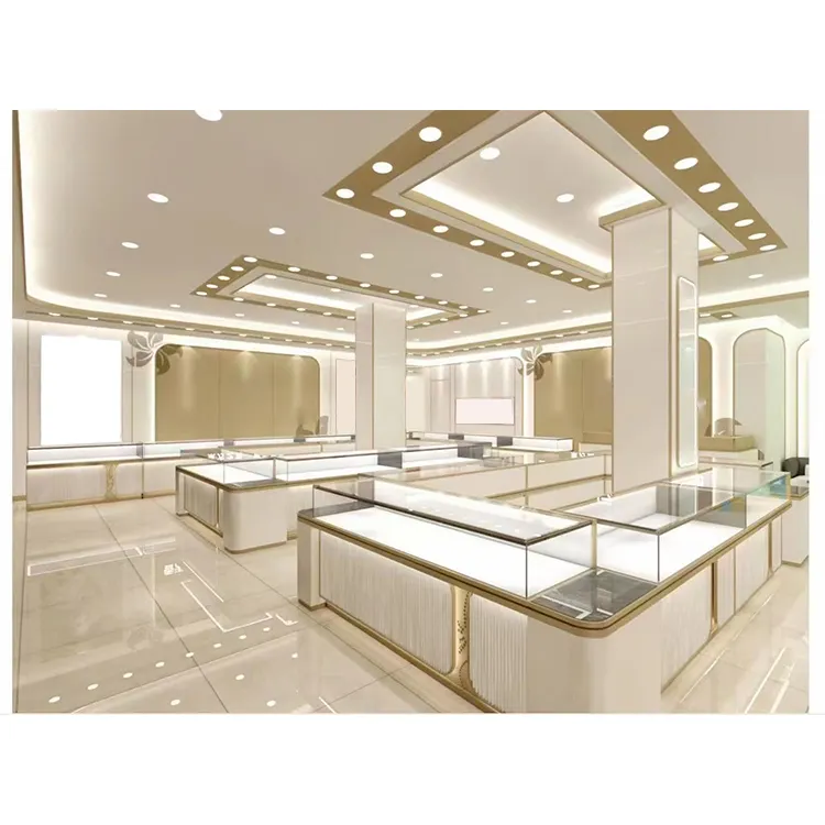 Luxo Jóias Showroom Counter Aço inoxidável Floor Standing Joalheria Showcase exibição do armário para loja Móveis