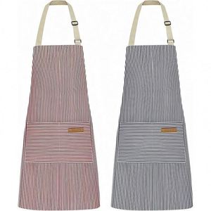 Delantales de Cocina para Chef, Delantal Ajustable con 2 Bolsillos para Hombres y Mujeres (Negro/Marrón a Rayas) - Product Image 1