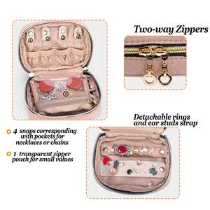 Estuche de Viaje para Joyas de Terciopelo, Simple y Portátil, Material Tipo Piel de Durazno, para Anillos, Collares y Pendientes - Product Image 4