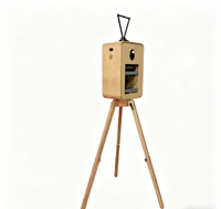 Nouvelle conception de photomaton rétro multifonctionnel en bois, design double face, photomaton en libre-service avec appareil photo reflex numérique
