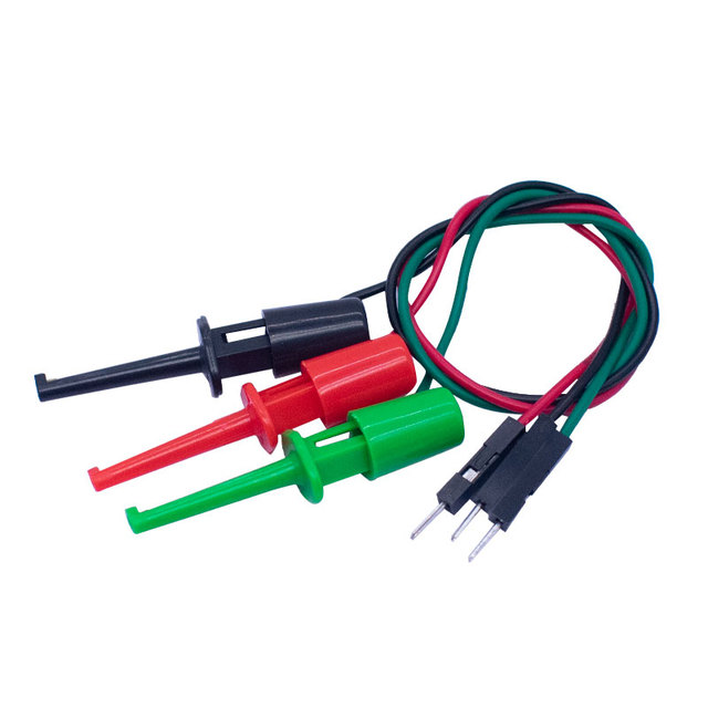 3pcs Electrical Hook Type Test Clip Instrumentation Transistor Tester Hook Type Test Clip Probes Kit with Male Head DuPont Line