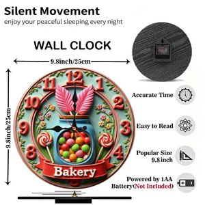 Round Wooden <b>Wall</b> <b>Clock</b> Retro Style 25Cm <b>Silent</b> Quartz Home Cafe Decor - Product Image 2