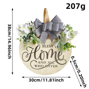 Decorazione con Fiori Artificiali, Fiocco e Targa Sospesa, Insegna di Benvenuto in <span class=keywords><strong>Legno</strong></span> con Design Inciso in Stile Rustico - Product Image 6