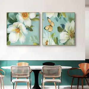 Pintura de parede com flores elegantes, arte de decoração, decoração de casa, sala de estar, pintura de arte, luxo