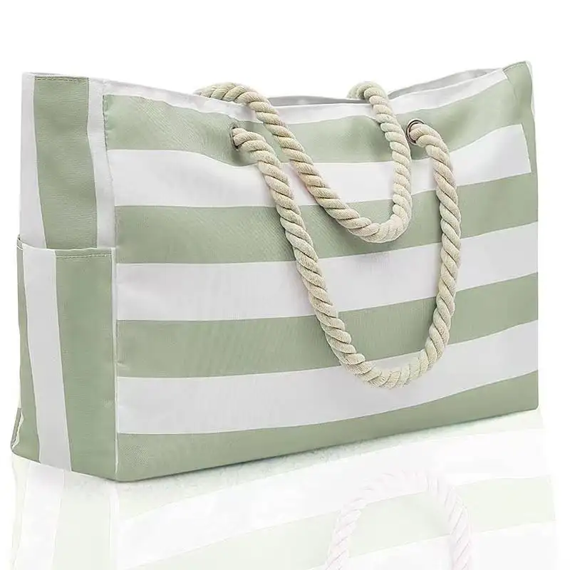 Large Capacity Oversized Cotton Canvas Shoulder Beach Tote Bag with Cotton Rope Handle