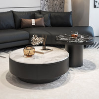 Table basse 2 pièces Nest, plateau en pierre frittée noir et blanc, base en bois massif, tiroir de rangement, mobilier moderne et minimaliste pour salon intérieur