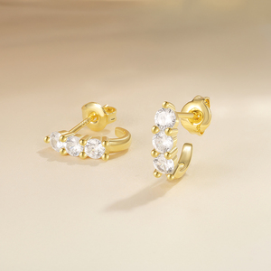 Boucles d'oreilles clous ROXI Fashion minimalistes en argent sterling 925 en forme de C incrustées de zircon pour femmes, cadeaux S925 - Product Image 6