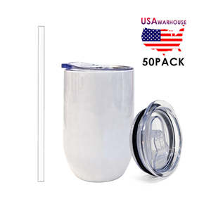 Lot de 50 gobelets à vin blancs de 12 oz pour sublimation, à <span class=keywords><strong>double</strong></span> paroi et isolés sous vide, pour transfert thermique - Entrepôt USA - Product Image 1