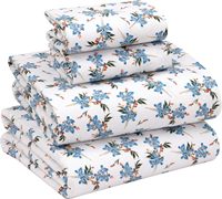 Nouvel ensemble de draps en flanelle 100 % coton infroissable 4 pièces avec drap-housse à poches profondes de 16 pouces et deux taies d'oreiller enveloppantes