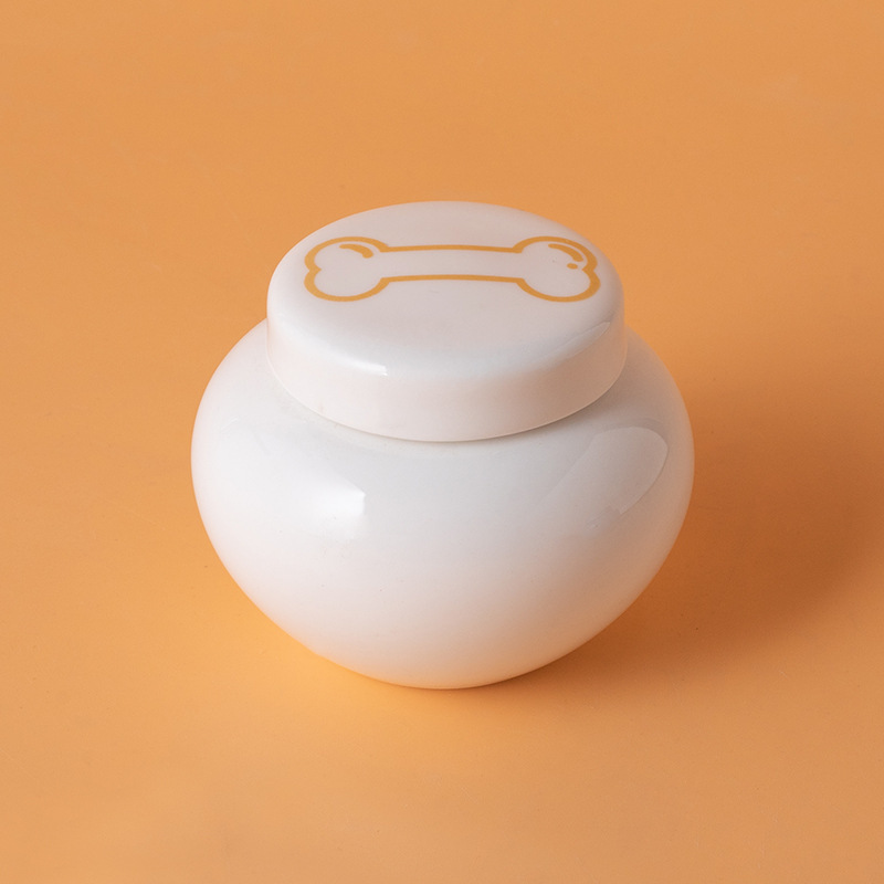 Round ash urn-white-golden bones