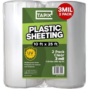 <b>Plastic</b> Sheeting 10 Ft X 25 Ft 3 Mil Clear 2 Pack Uv Resistant For Indoors And Outdoors - Product Image 1