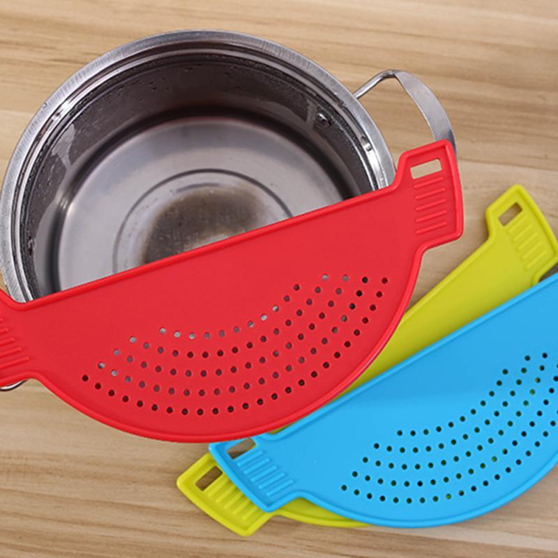 Universal Clip-On Kitchen Gadgets Eco-Friendly Silicone Colander Pot Strainer Stainless Plastic For Pasta Drain Basket Use · image 5
