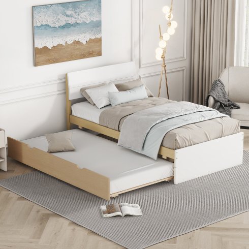 White + Light Oak + Trundle