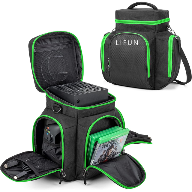 Console Carrying Case Compatible with Xbox Series X, Travel Bag with Multiple Pockets